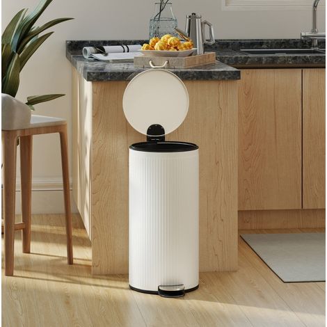 Cubo de basura de pedal 30 L de metal, tapa de cierre suave, blanco, 36 x 30 x 60,5 cm (1/5)