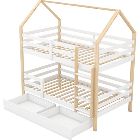 GagaLit cabane enfant 90 x 200 cm avec tiroirs blanc bois (1/5)