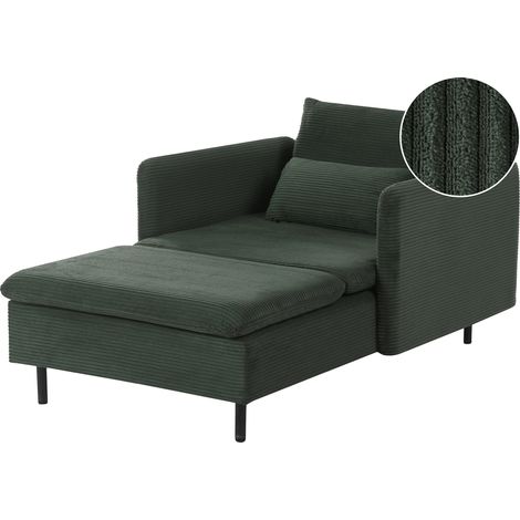 Chaise longue in velluto a coste moderno imbottita con cuscini verde scuro Egeirs
