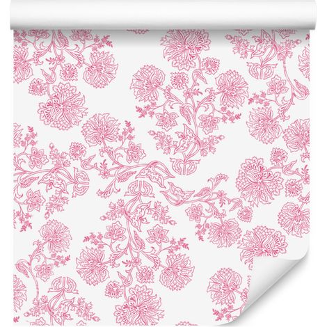 Papier peint à fleurs rose poudré, centre rose poudré 50x1000 cm (1/5)