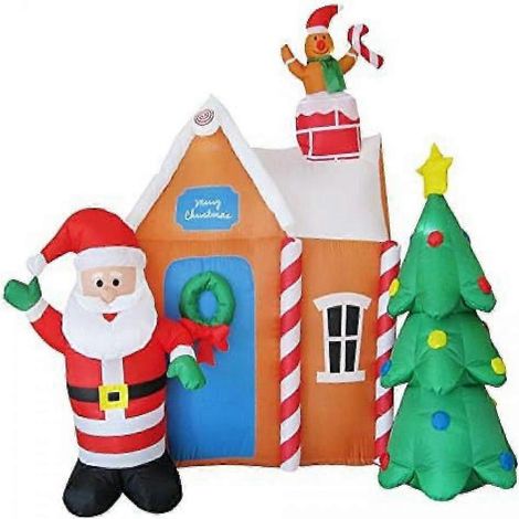 Maison en pain d'épice lumineuse de 2,4 m, montage rapide et rangement facile, matériaux de qualité pour la décoration de fêtes de Noël (1/5)