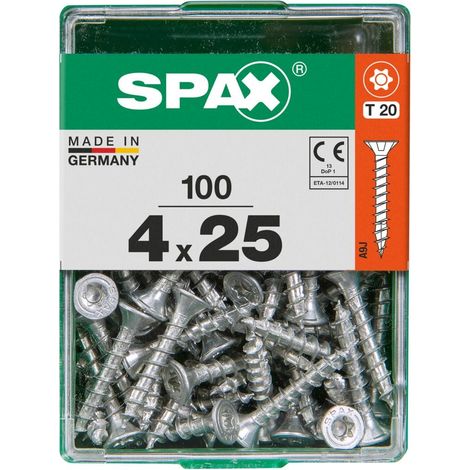 SPAX Universalschraube, 4 x 25 mm, 100 Stück, Vollgewinde, Senkkopf, T-STAR plus T20, 4CUT, WIROX - 4191010400252 (1/3)