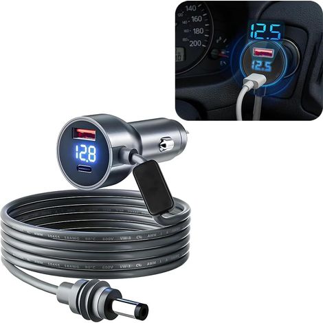 Für Starlink Mini 3-in-1-Autoladegerät, Gleichstromkabel, 12 V, 18 AWG, wasserdichter Zigarettenanzünder-Adapter mit Digitalanzeige, USB C, USB A, PD-Auto-Stromversorgung, passend, 16 Fuß (1/5)