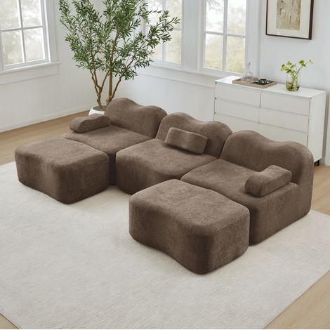 Divano modulare a U 3 posti con 2 pouf, velluto marrone, 288 x 167 x 70 cm (1/5)