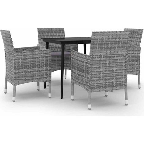 Set da Pranzo per Giardino 5 pz  Salotto da Giardino con Cuscini Polyrattan e Vetro (1/5)