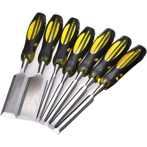 Cincel para tallar, cortar y dar forma a la madera. Puntas de acero. Para usar con mazo. Herramientas de carpintería, juego de 7 piezas. (1/4)