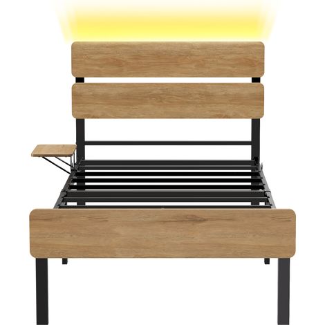 Vasagle – Cadre de lit 90 x 190 avec sommier métal – Éclairage LED 25 couleurs – Ports USB-A et USB-C – Rangement sous le lit – Style industriel (1/5)