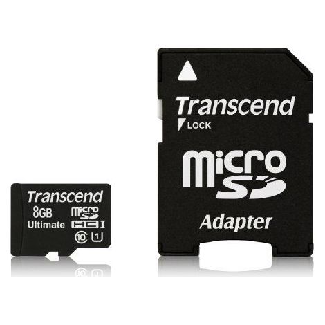 Transcend microSDHC MLC 8GB Class 10 UHS-I 600x + SD-Adapter (1/2)