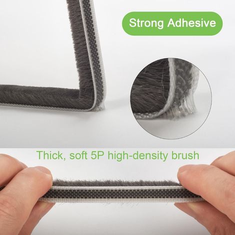 Striscia sigillante - 5 m x 9 mm x 15 mm (L x P x A) - Grigio - Rotolo sigillante per porte e finestre - Nastro adesivo antivento - Isolante acustico e antivento - Spazzola antivento - Adatto per sigi (1/5)