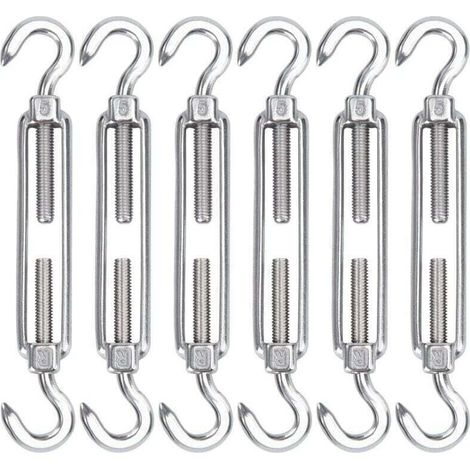 M5 Tendeur Cable Acier Inoxydable, Lot de 6 Tendeur de Fil Crochet et Crochet Réglable Heavy Duty Tension Hook & Hook pour Corde Cable Fil à Linge, Grillagefor Sun Shade Installation.