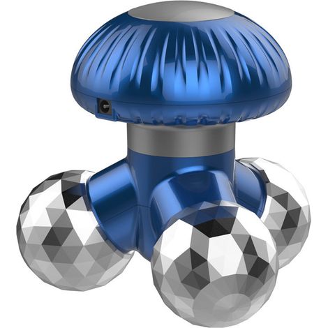Mini masajeador corporal de mano, silencioso, con vibración y 3 cabezales, alimentado por batería o USB, para aliviar la fatiga física y la tensión muscular, color azul. (1/4)
