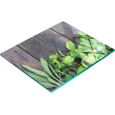 Tabla de cocina de vidrio templado con estampado de hierbas y menta, 60x52 cm. (1/5)