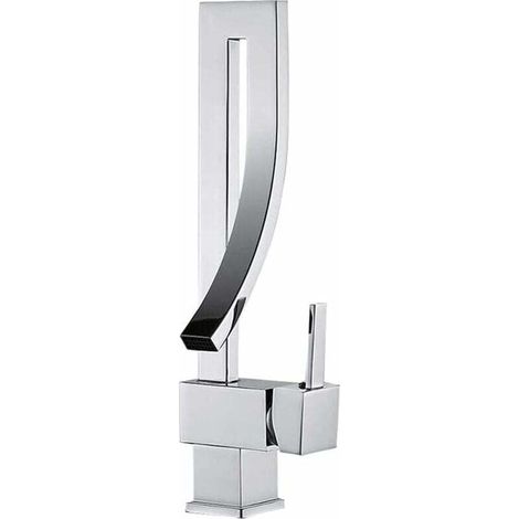 Waschtischarmatur, modernes, elegantes Design, verchromte Messing-Mischbatterie, 360° schwenkbar, Warm- und Kaltwasseranschluss, Keramikventil (1/4)