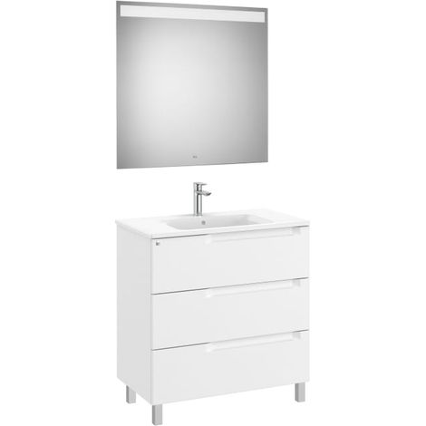 MUEBLE LAVABO CENTRADO 800MM ALEYDA CON PATAS 3 CAJONES + ESPEJO BLANCO MATE
