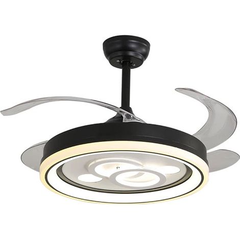 Ventilatore dc dafne nero, 4 pale retrattili, 72w led 300040006000k, h.35xd.108/50cm