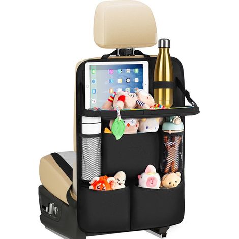 Bolsa de coche infantil con mesa plegable，protector impermeable para el asiento trasero，estilo negro 1 (1/5)