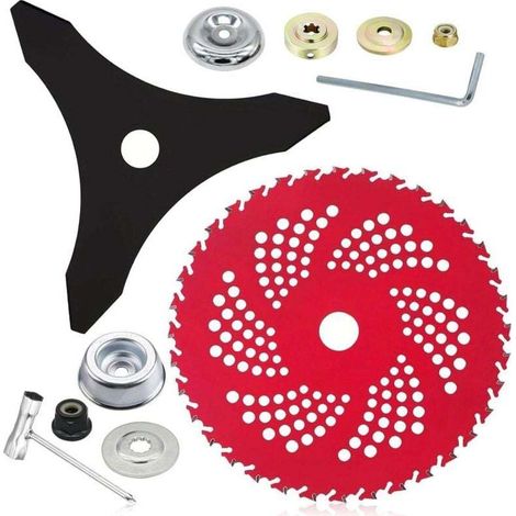 Lames de débroussailleuse à pointe en carbure de tungstène de 22,9 cm x 36 dents et lames de désherbeur de 25,4 cm x 3 dents avec kit adaptateur universel pour débroussailleuse