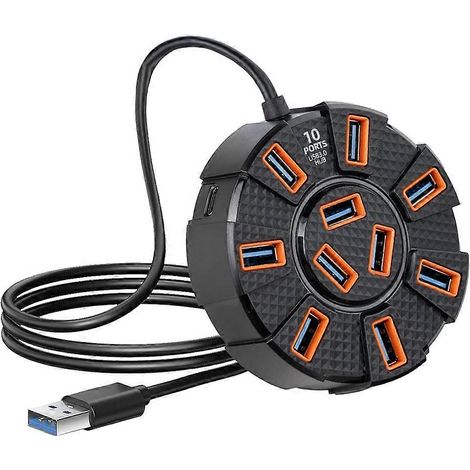Hub USB 3.0 multiport à 10 ports, adaptateur et rallonge USB pour ordinateur portable, ordinateur de bureau, PC, voiture et console de jeux. (1/5)
