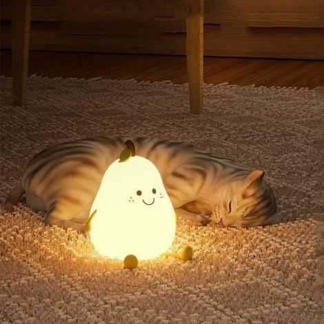1 Veilleuse Poire,Silicone Doux,7 Couleurs LED,Fonction Minuterie,Chargement USB,Chambre Enfant (1/4)