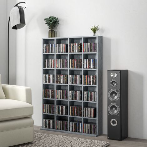 Mobile portaoggetti multimediale per 456 CD/336 DVD - libreria in legno con ripiani regolabili, 89 x 130,5 cm, grigio