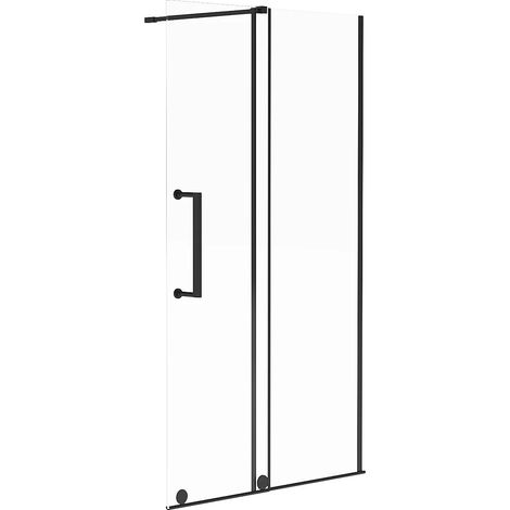 Vente-Unique – Paroi de douche à l'italienne 120 x 200 cm – Porte coulissante métal noir mat – Verre trempé 6mm – Barre de stabilisation ajustable (1/5)