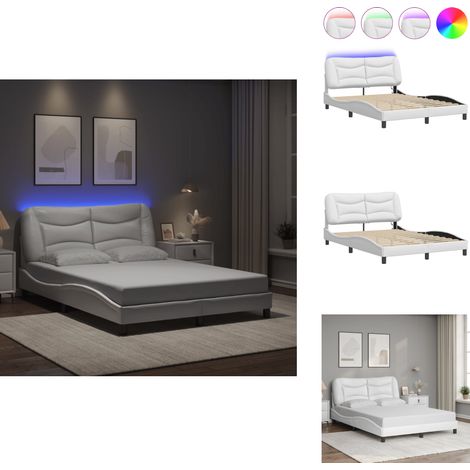 Cadre de lit avec LED sans matelas blanc 140x200 cm - Lit Plateforme - Lit Design - Cadre Lit - Lit Avec Éclairage Led - Tête De Lit Rembourrée (1/5)
