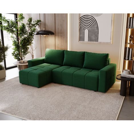 Ecksofa Schlafsofa NOHA in Stoff Kronos Flaschengrün Ottomane Links (1/5)