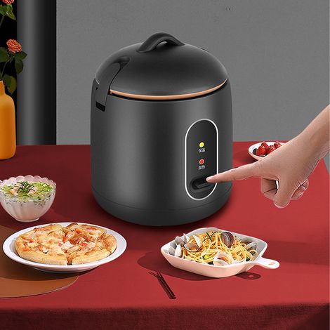 Mini cuiseur à riz noir 1,2L pour dortoir, automatique, avec panier vapeur et cuve thermique, petit électroménager de cuisine (1/5)