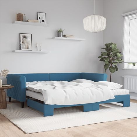 Tagesbett Ausziehbar mit Matratzen Blau 100x200 cm Samt vidaXL