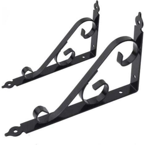 Shelf brackets and supports, metal wall-mounted shelf support, 90-degree triangular bracket, multifunctional shelf support with screws for gardening, kitchen, 250mm x 164mm, 1 pair (Black)