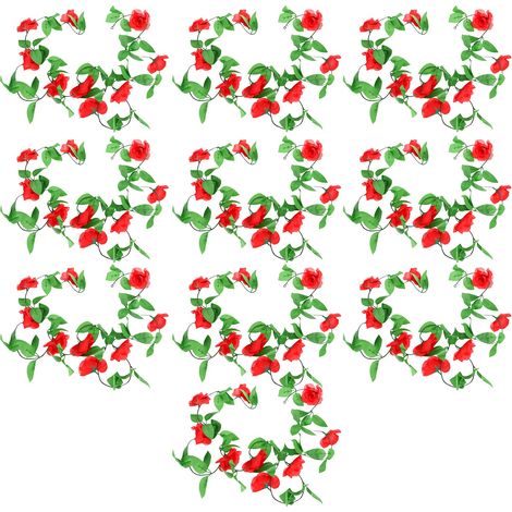 10 guirlandes de roses artificielles pour décoration murale et de jardin, avec feuilles vertes (1/5)