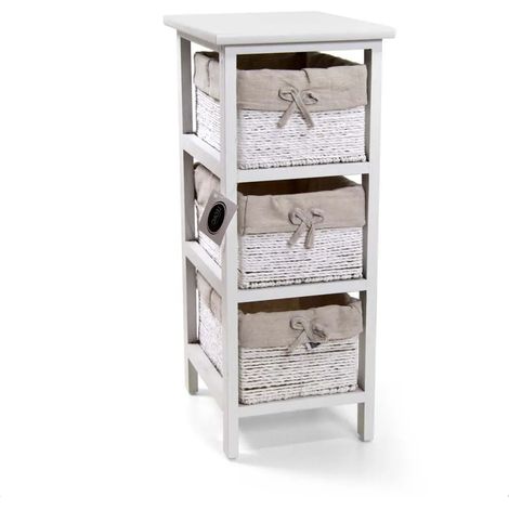 Elegante Kommode aus Holz mit 3 Wäschekörben, 26 x 32 x 62 cm, weiß-gräuliche Struktur, shabby chic Design