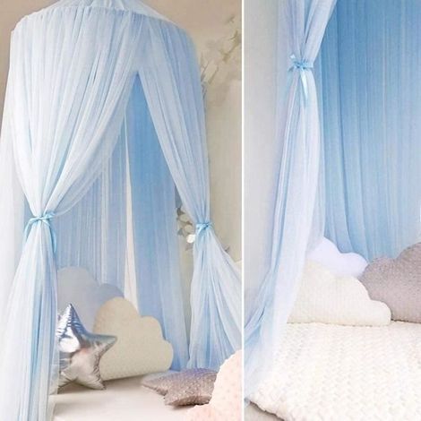 Dôme moustiquaire pour enfants, tente de lit à baldaquin moustiquaire linge de lit avec dentelle ronde maison de jeux-Bleu (1/4)