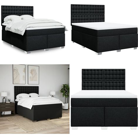 Giroletto a Molle con Materasso Nero 140x190 cm in Tessuto - Materasso a molle insacchettate - Letto a molle