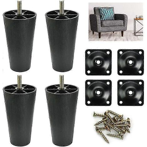 Ensemble de 4 pieds de canapé Afasoes, pieds de canapé en plastique, pieds universels pour chaises et lits, pieds de meubles noirs fuselés, pieds de rechange avec plaque de fixation et vis (1/5)
