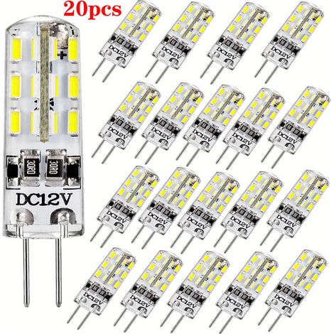 Lot de 20 ampoules LED G4 type maïs, 1,5 W lumière blanc chaud, 24 perles LED SMD, culot G4 à double broche DC12V, peut remplacer les ampoules halogènes, convient aux suspensions et à l'éclairage de m (1/5)