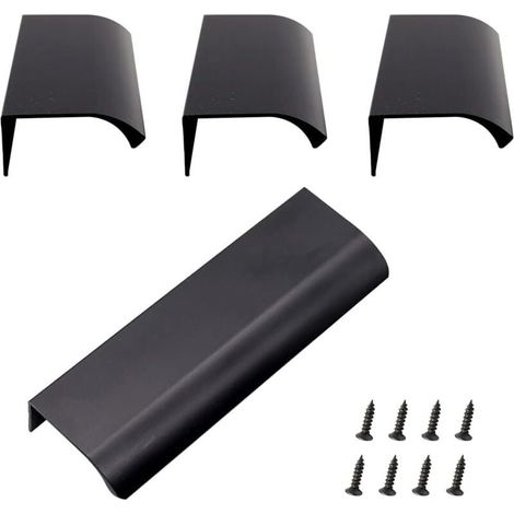 Poignée Dissimulée en Aluminium, Lot de 4 Poignée de Meuble Invisible en Alliage D'aluminium Pour Armoires de Cuisine, Salon (120x40mm) (Noir) (1/4)