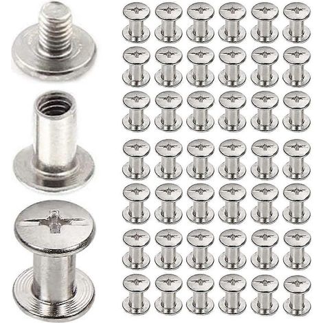 45 vis Chicago en acier inoxydable 304, vis à reliure, vis à cuir pour la décoration de sacs et la reliure de livres en cuir (5 x 12 mm) (1/5)