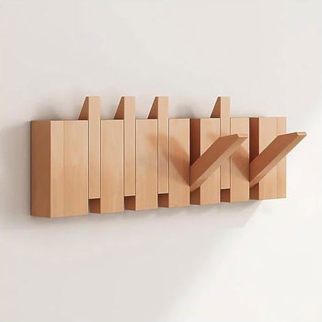 Porte-manteau en bois - Support mural rabattable pour manteaux, clés, chapeaux, peignoirs, serviettes (1/4)