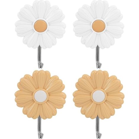 Lot De 4 Crochets AdhéSifs Muraux DéCoratifs Petite Marguerite Pour Chambre D'Enfant Porte Manteau Sans PerçAge AdhéSif Fort Pour Serviettes CléS VêTements (1/5)