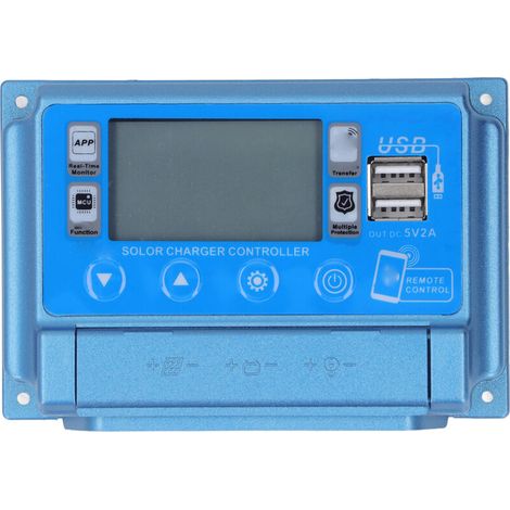 MPPT-Solarladeregler, 12 V, 24 V, 36 V, 48 V, 60 V, selbstadaptiv, zwei USB-Anschlüsse, Solarmodulregler mit Bluetooth, 60 A – Crezuo