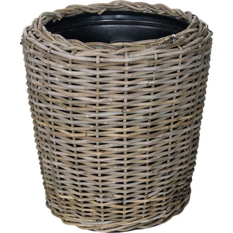 VAN DER LEEDEN DRYPOT® Rattan Pflanzkübel Grau Ø 50 cm - Sylter Körbe