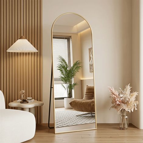 Miroir sur Pied 160 x 50 cm, Miroir arqué sur toute la longueur avec Cadre en métal, Couleur or (1/5)