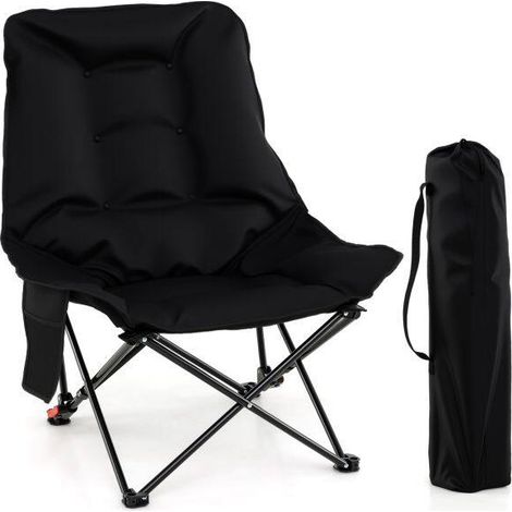 Chaise de camping pliante rembourrée en tissu Oxford avec dossier réglable sur 2 niveaux et poche latérale, charge max 150 kg - noir (1/5)