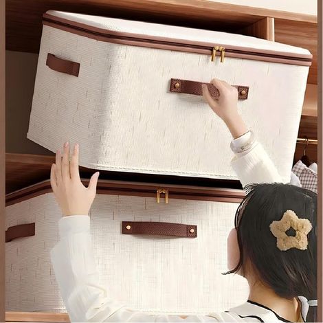 Cajas de almacenamiento de tela de 56 litros con tapa，Organizadores de armario apilables con asas，1 unidad (blanca，49 x 37 x 31 cm) (1/5)