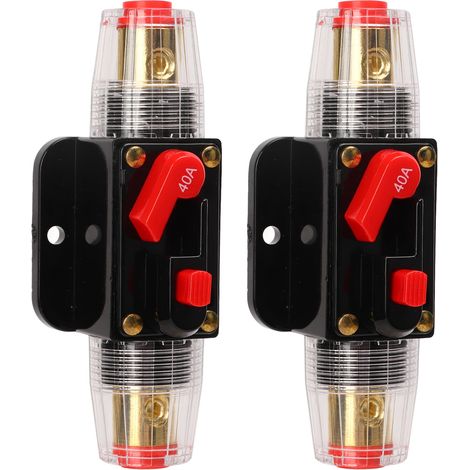 Coupe-circuit en ligne 12-24V 40A avec réarmement manuel, porte-fusible, cosses de batterie et gaines thermorétractables pour systèmes audio auto et bateau (1/5)