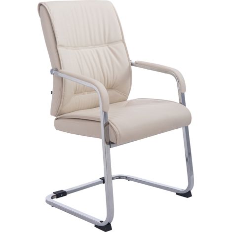 Fauteuil de bureau sans roulettes chaise visiteur sans roulettes jusqu'à 260kg en PVC crème 100006953 (1/5)