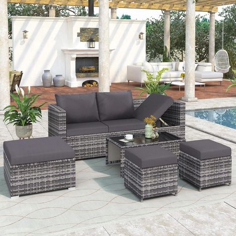 6-seater rattan sofa set with glass top and washable seat cushion (1/5)