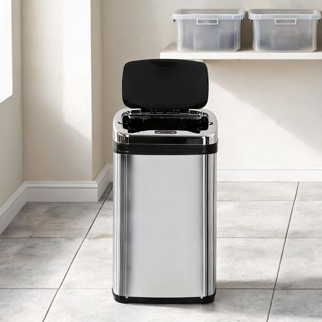 Poubelle argent en acier inoxydable 33 x 25 x 58 cm (1/5)