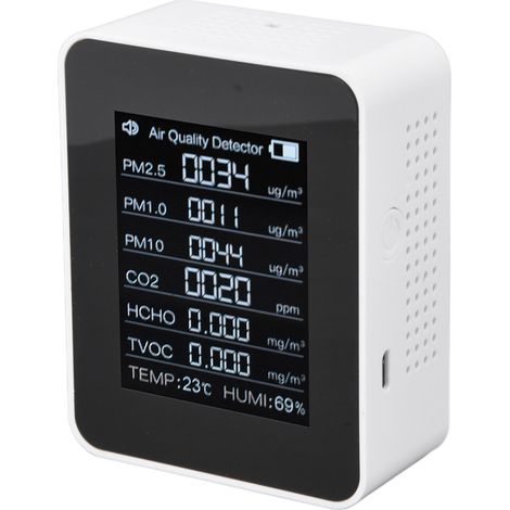 Luftqualitätsmonitor 8-in-1 mit Echtzeit-Farbdisplay, platzsparend, vielseitig einsetzbar, CO2-Detektor für TVOC, HCHO, PM2,5, PM1,0, PM10, weiß (1/5)